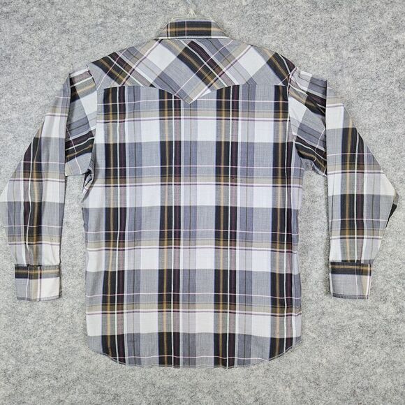 American Hero Brown & Gray Plaid Pearl Snap Size Large Long Sleeve Western Shirt - Picture 15 of 16